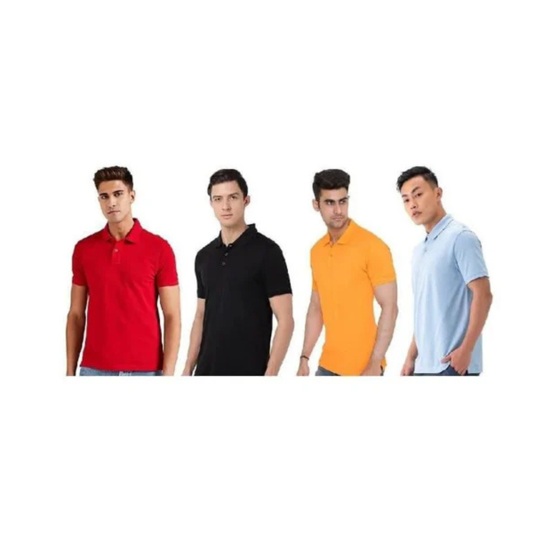 Matty Solid Half Sleeves Polo Neck Mens T-Shirt - Pack of 4