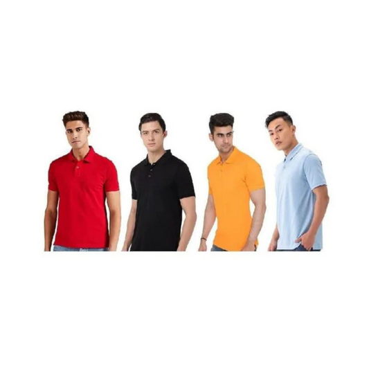 Matty Solid  Half Sleeves Polo Neck Mens T-Shirt - Pack of 4