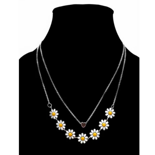 Beautiful Golden Daisy Heart Two-Layered Necklace For Women & Girls