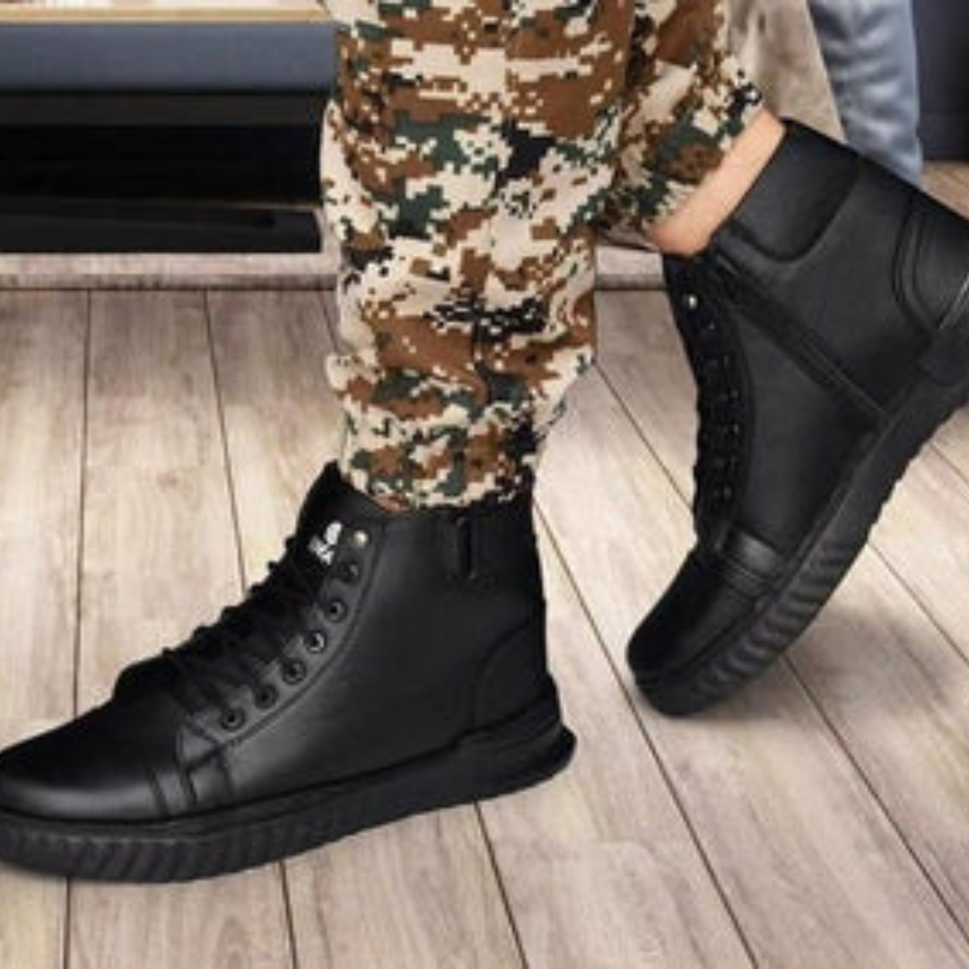 Men's Korean Style High Top Casual Shoes For Men (Black)